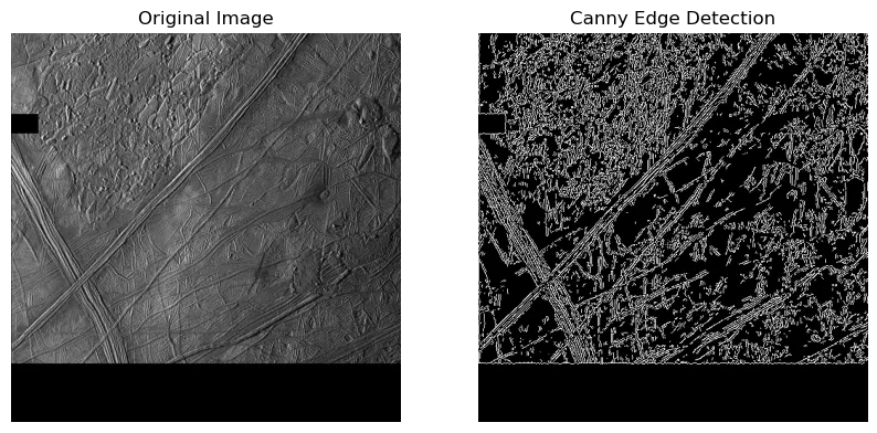 Two images of europa, showing the canny edge detection model.
